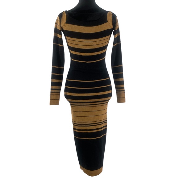 Stripped sweater dress,black,tan brown,long sleeve, Large - Picture 3 of 6